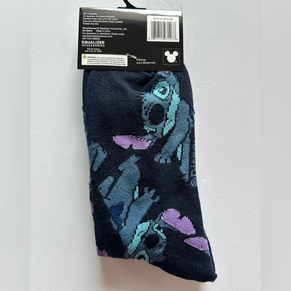 Disney Stitch Crew Socks Navy Blue Size 9–13 NWT